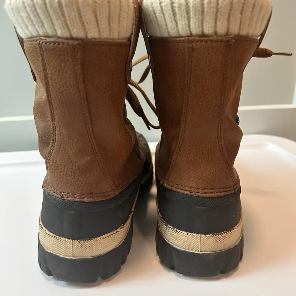 Lugz Stormy Womens 8.5 Brown Duck Boots Faux Fur Lined Lace Up Winter Snow